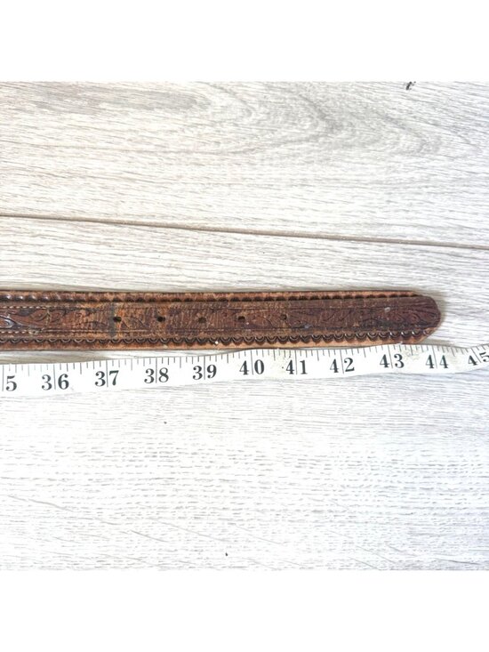 Men\'s Leather Belt Vintage Country Western Cowboy Ranger Style Tooled Brown main image 6